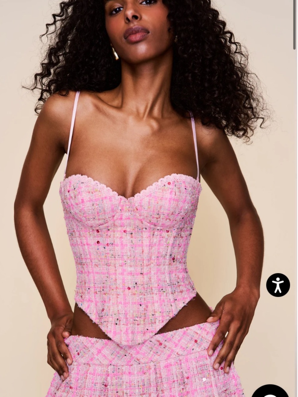 Danielle Guizio Genivieve Pink Tweed Sequin Lace Up Corset Top S